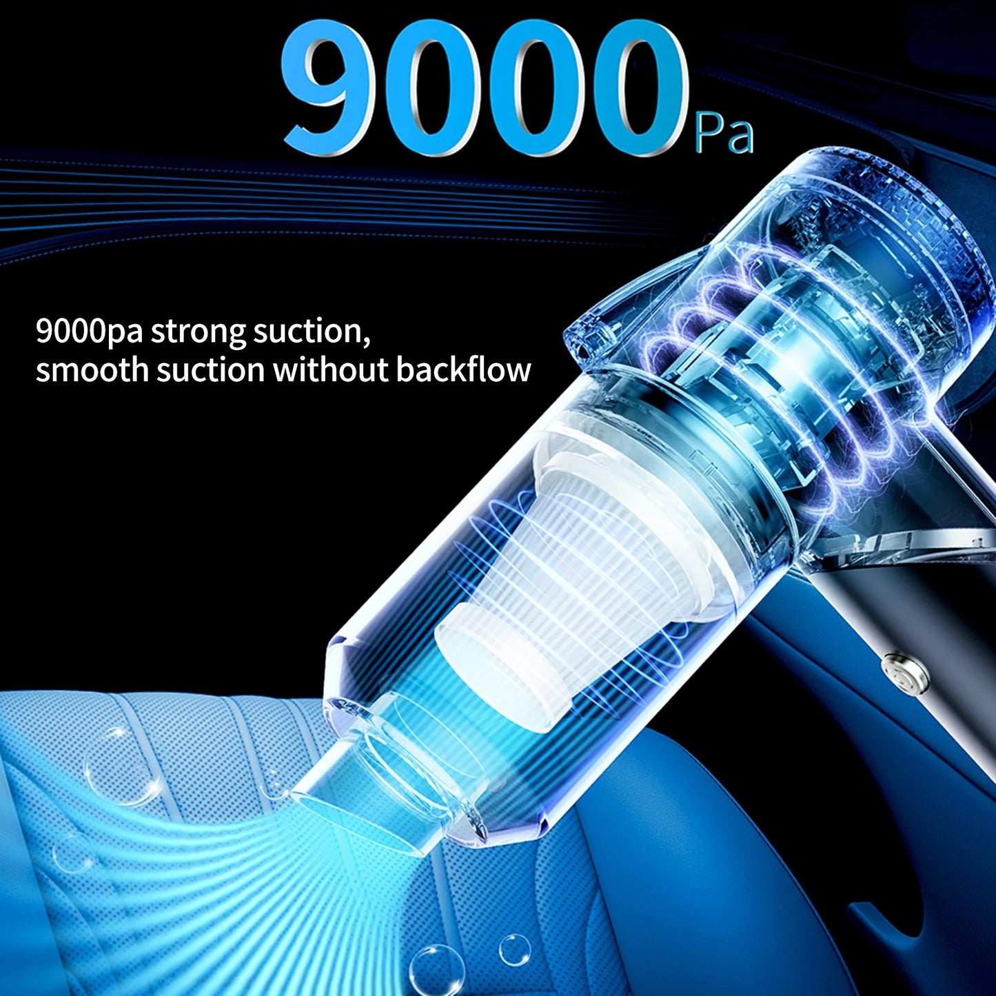 9000PA Cordless Car Vacuum Cleaner – High Suction Handheld Vacuum with 90° Foldable Design & Cleaning Brush for Car, Home & Office